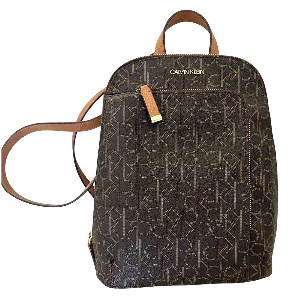 Calvin Klein Signature CK Logo Design Monogram Faux Leather Backpack